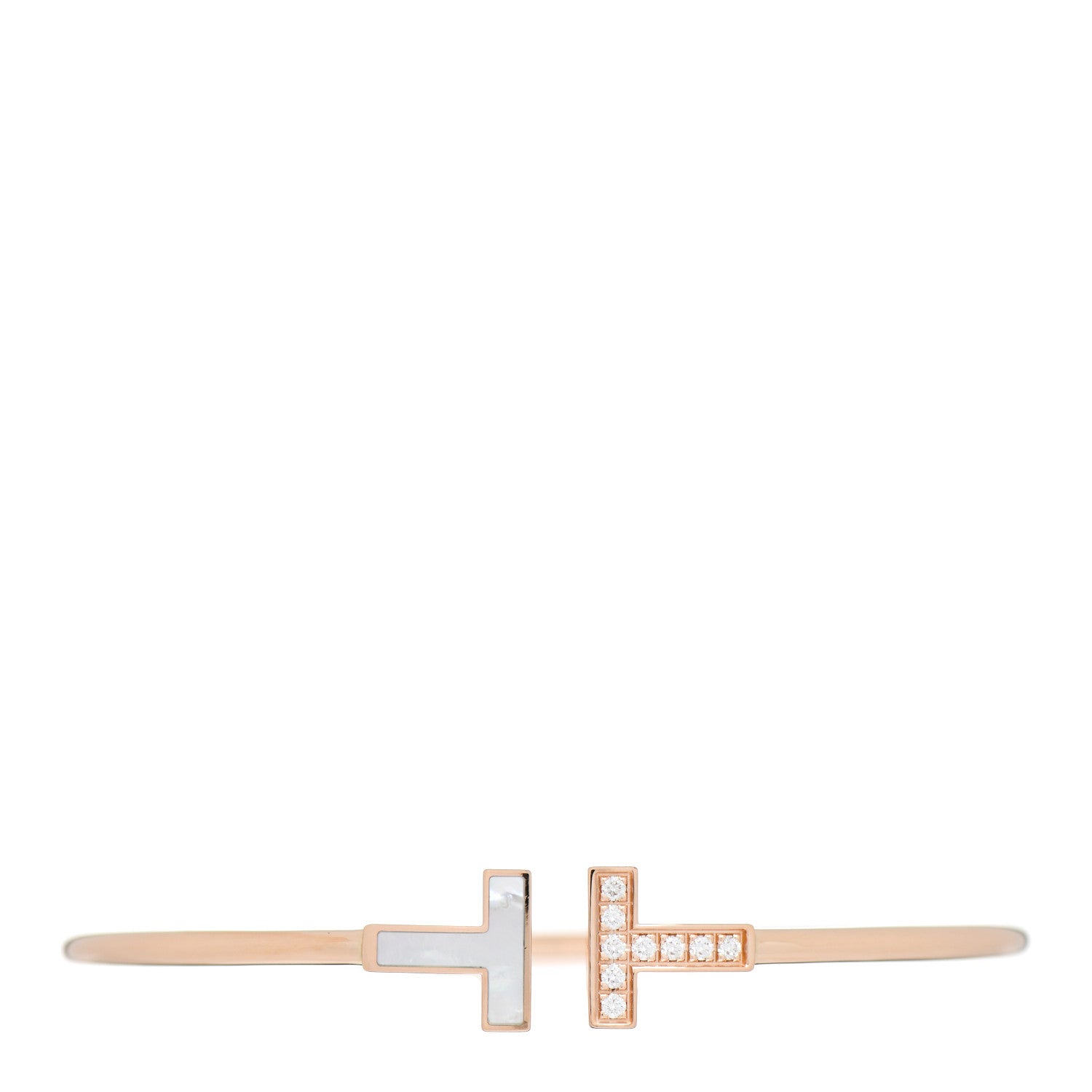 Tiffany 18K Rose Gold Diamond Mother of Pearl T Wire Bracelet 1 of 5