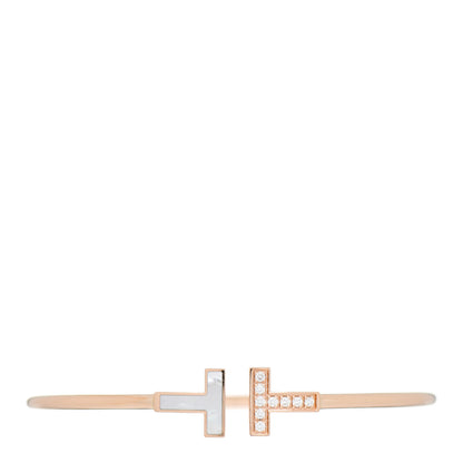 Tiffany 18K Rose Gold Diamond Mother of Pearl T Wire Bracelet 1 of 5