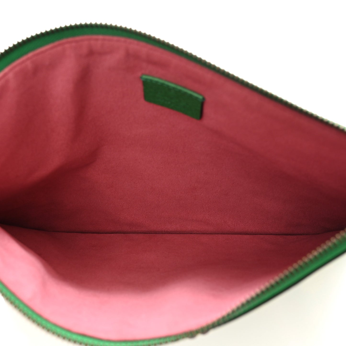 Textured Calfskin Crystal Fiori Floral Embroidered GG Zip Pouch Grass Green