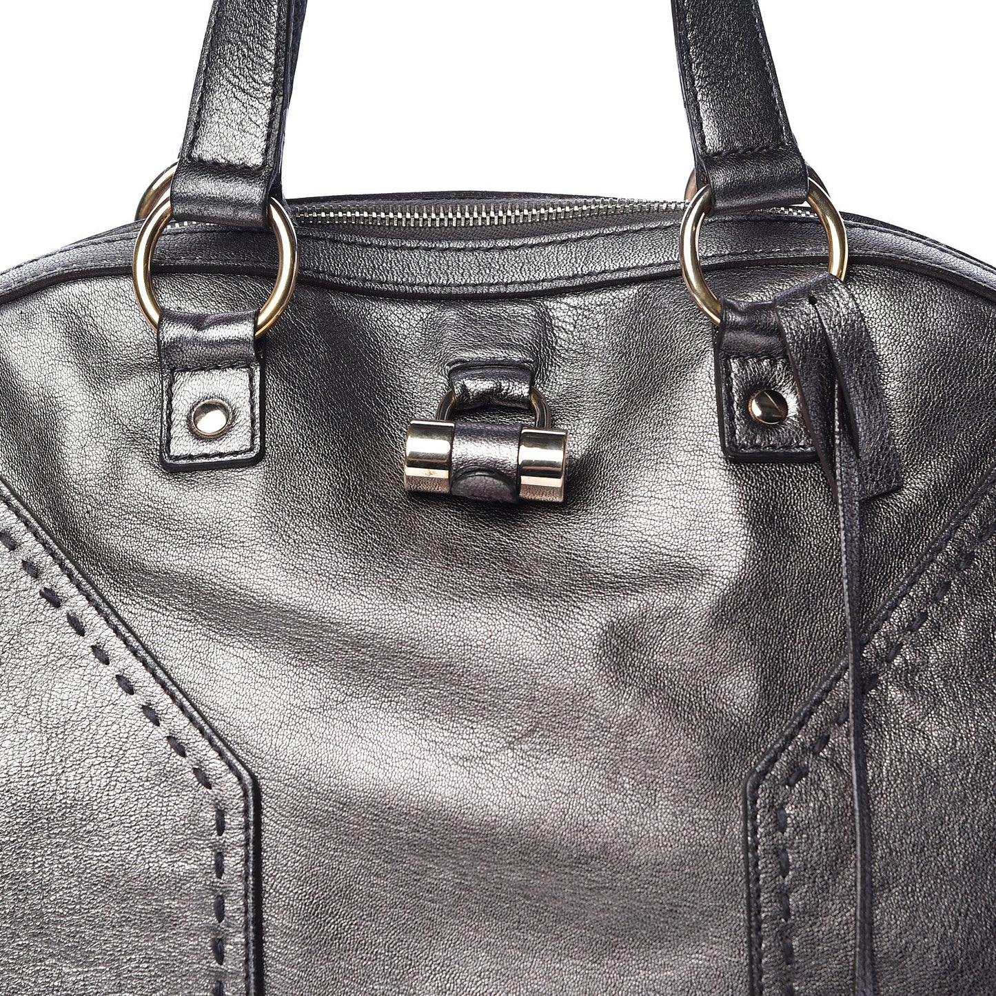 Metallic Calfskin Oversized Muse Gunmetal