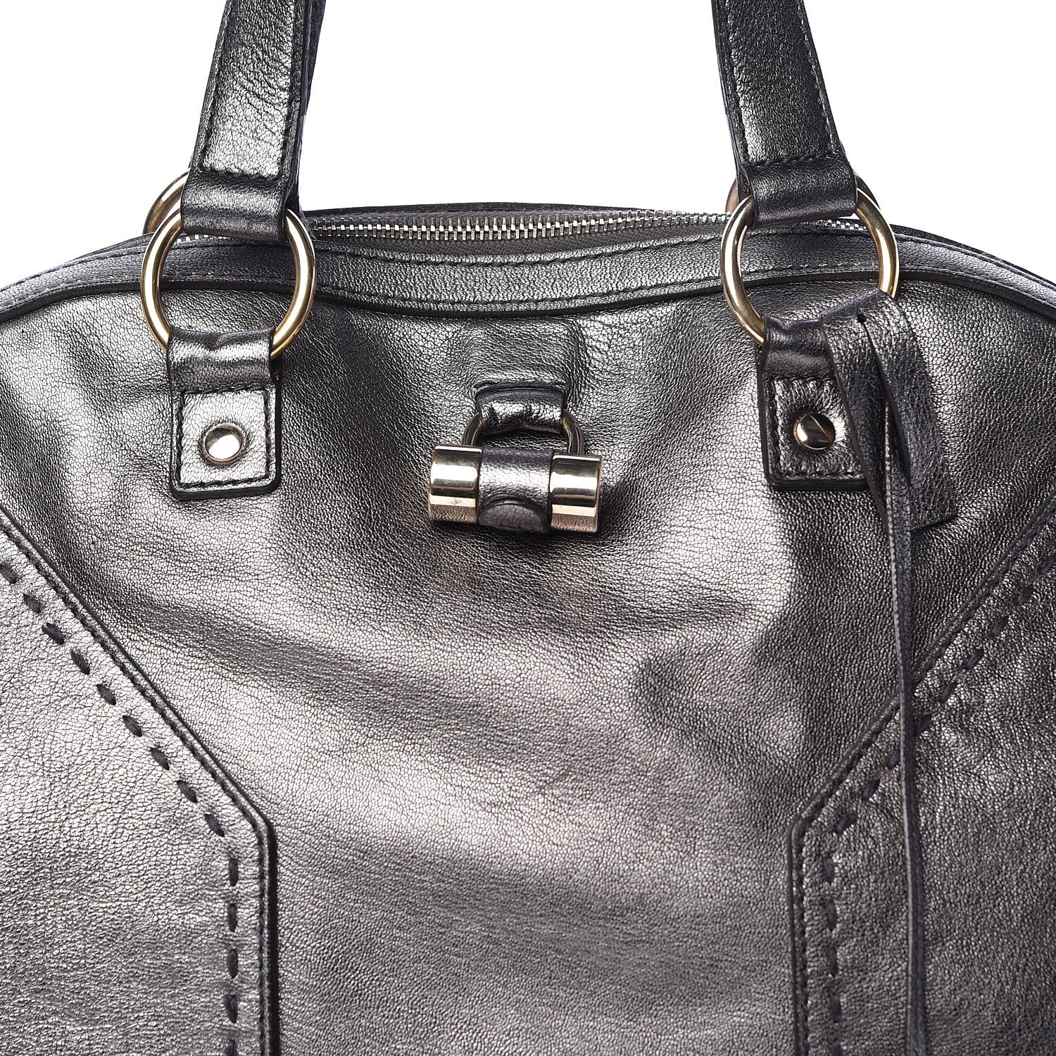 Saint Laurent Metallic Calfskin Oversized Muse Gunmetal 14 of 26