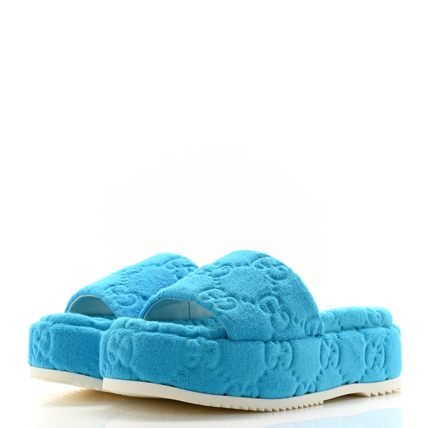 Gucci Terry Cloth GG Monogram Angelina Platform 55mm Slide Sandals 37.5 Azure 3 of 11