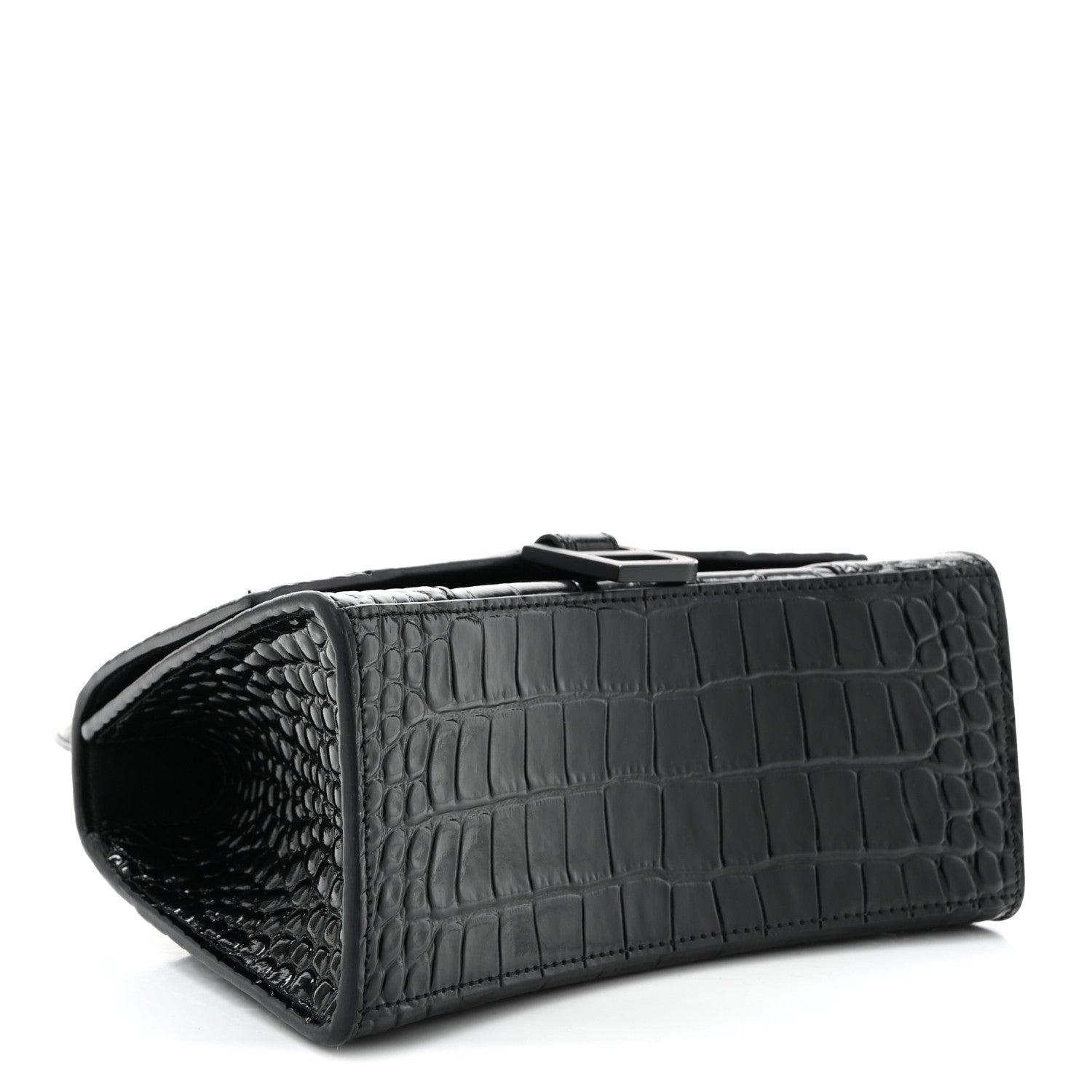 Balenciaga Shiny Calfskin Monochrome Crocodile Embossed Small Hourglass Top Handle Bag Black 4 of 12