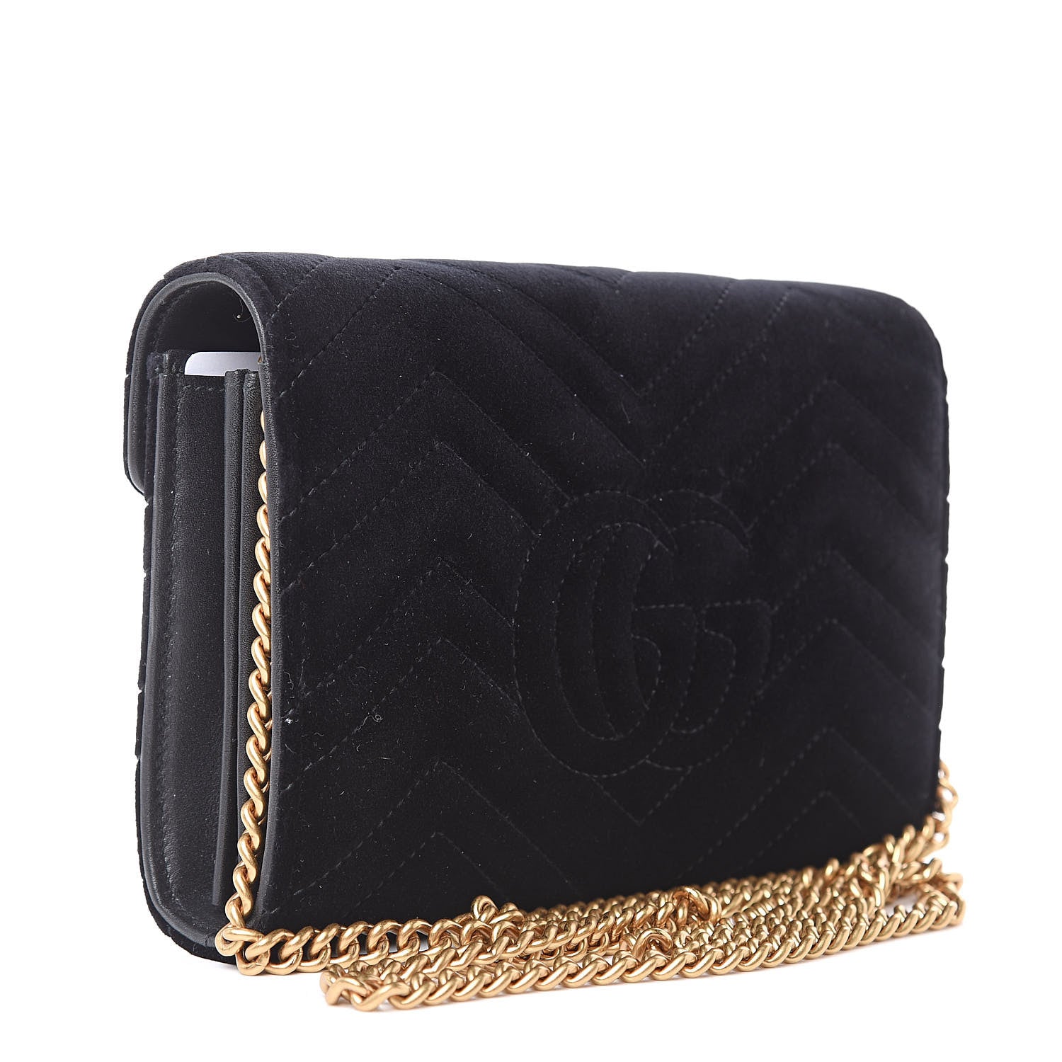 Gucci Velvet Matelasse GG Marmont Chain Wallet Black 3 of 8
