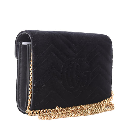 Gucci Velvet Matelasse GG Marmont Chain Wallet Black 3 of 8