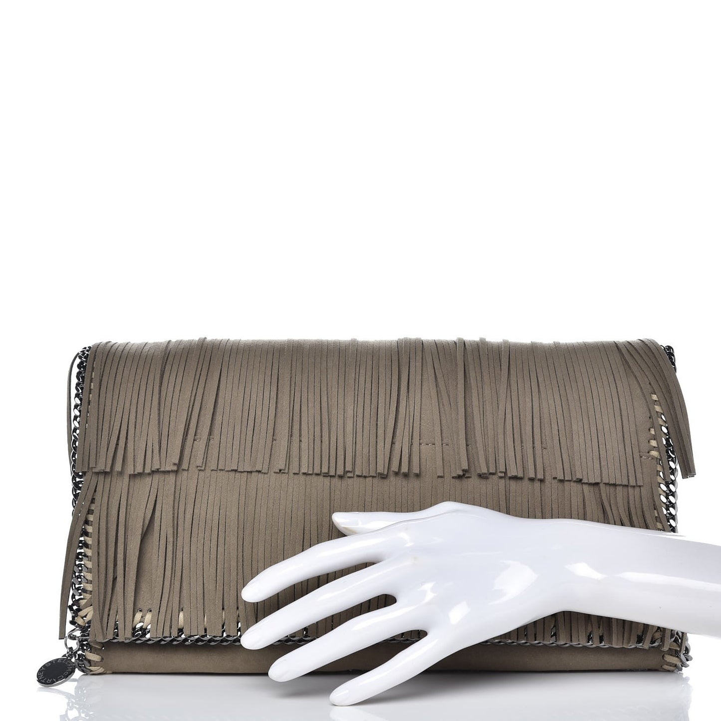 Eco Suede Fringe Falabella Clutch Taupe