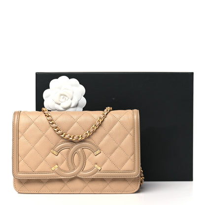 Chanel Caviar Quilted CC Filigree Wallet On Chain WOC Beige 13 of 13