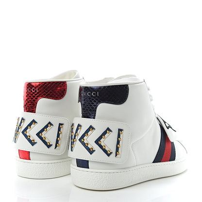 Gucci Calfskin Ayers Embroidered Web Mens Ace Removable Patches High Top Sneakers 10 White 4 of 9
