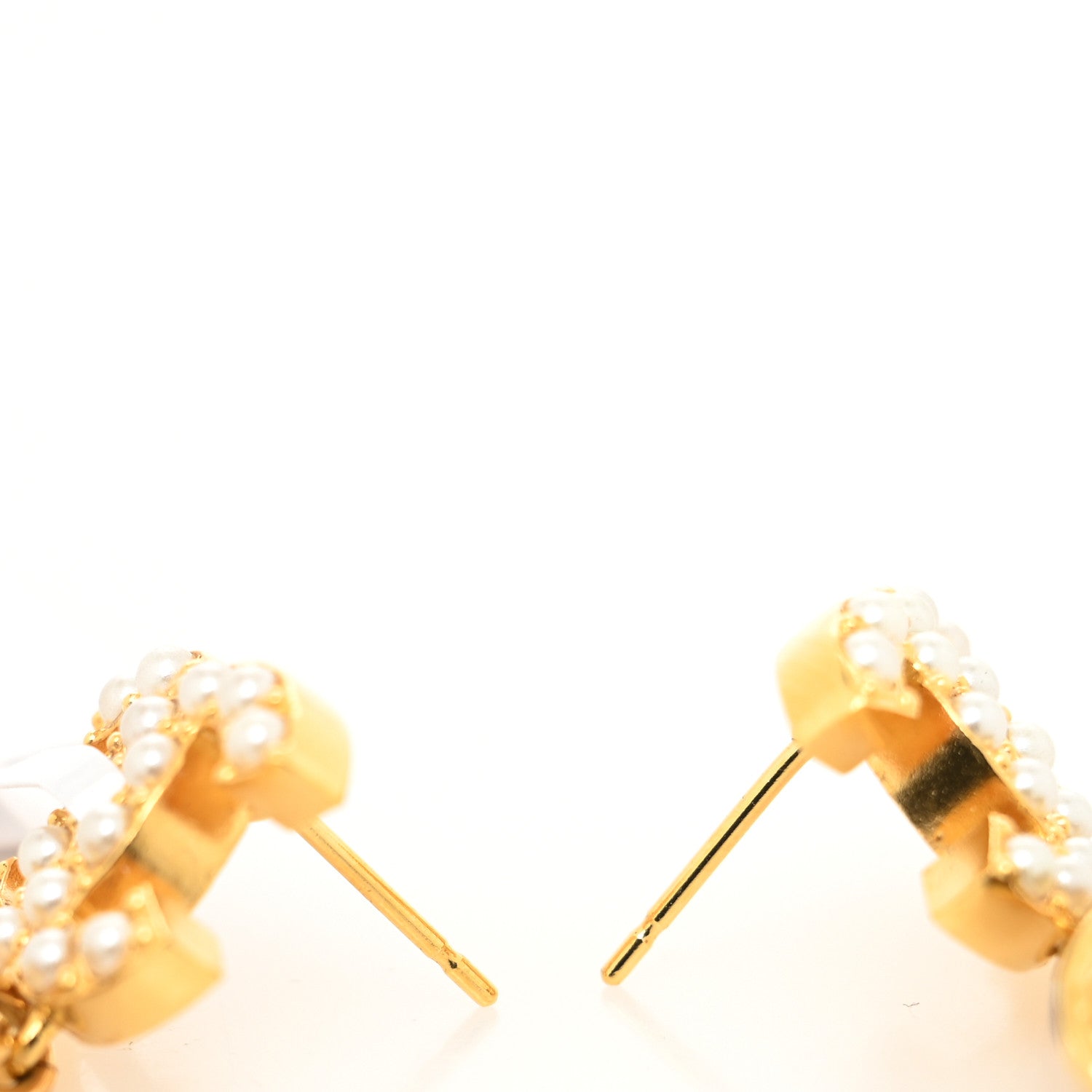 Chanel Crystal Pearl CC Drop Earrings Gold White 3 of 4