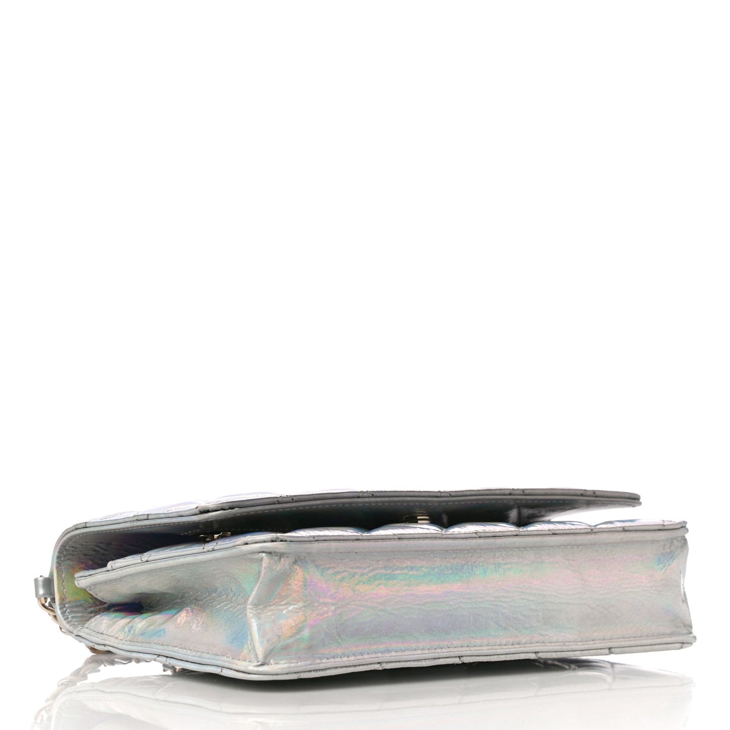 Iridescent Goatskin Quilted Wallet On Chain WOC Silver