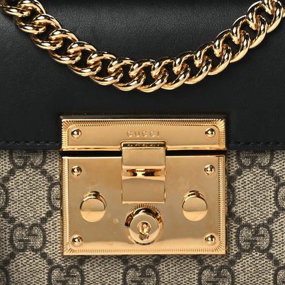 Gucci GG Supreme Monogram Calfskin Small Padlock Shoulder Bag Beige Black Cuir 8 of 10