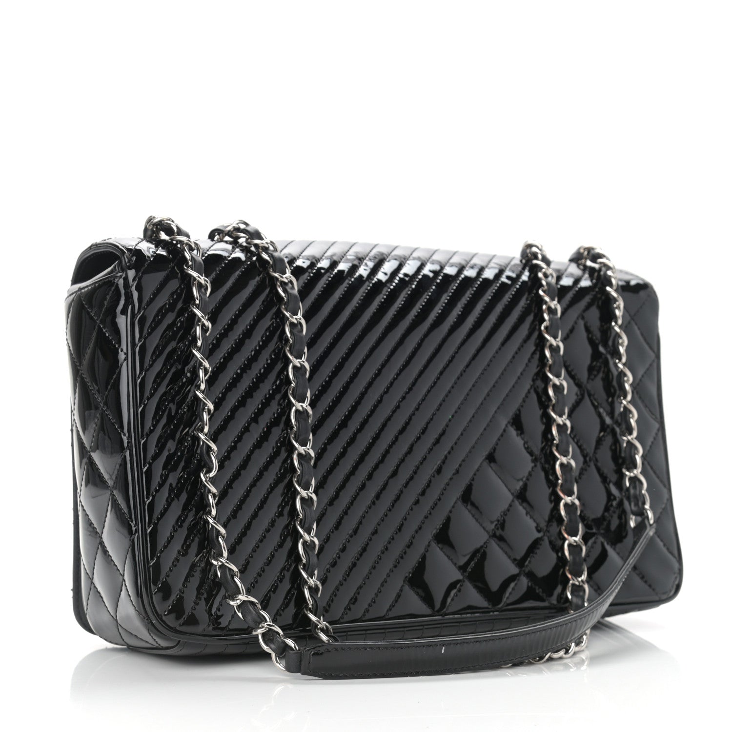 Chanel Patent Diagonal Quilted Flap Black 3 of 14