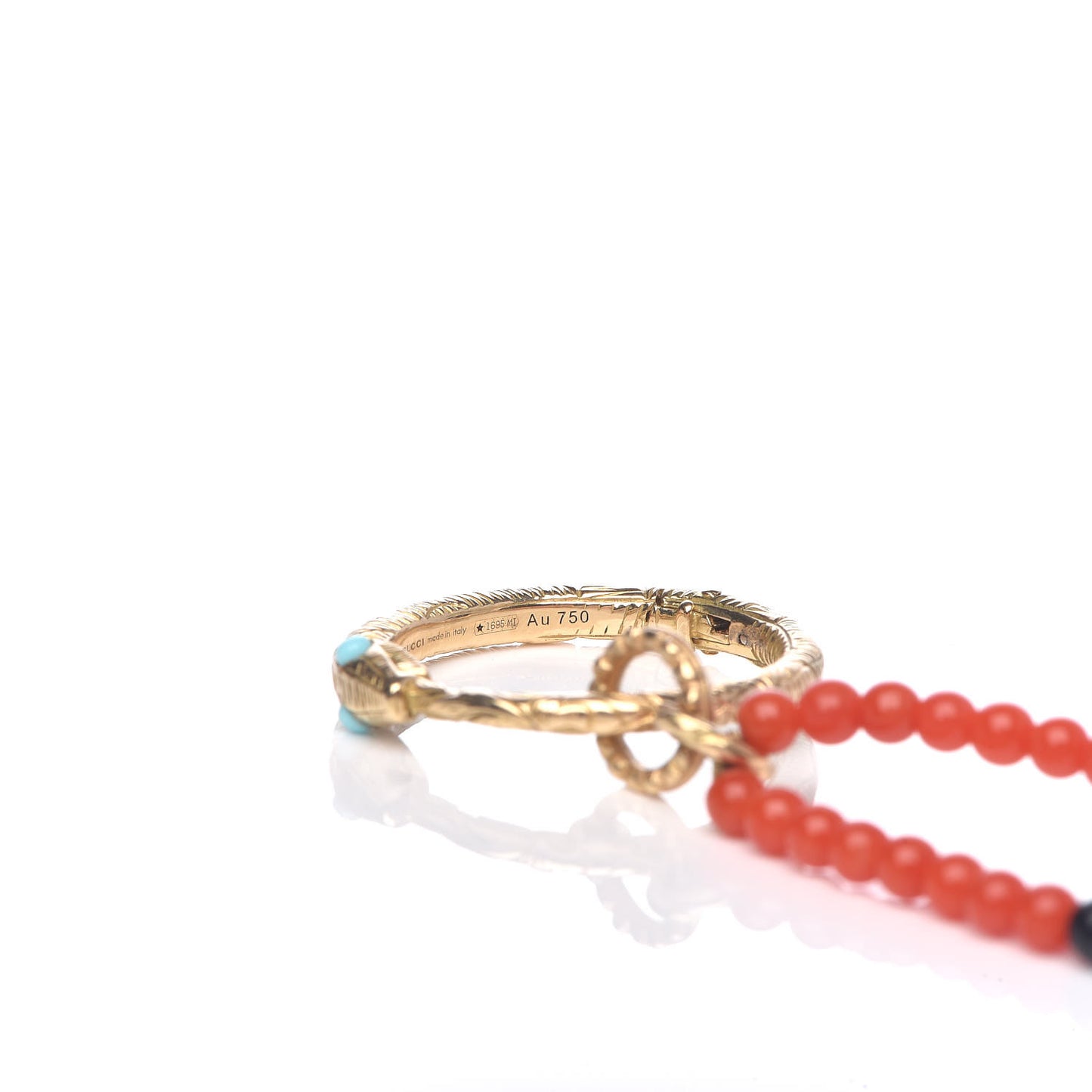 18K Yellow Gold Coral Black Onyx Freshwater Pearl Turquoise Ouroboros Pendant Necklace