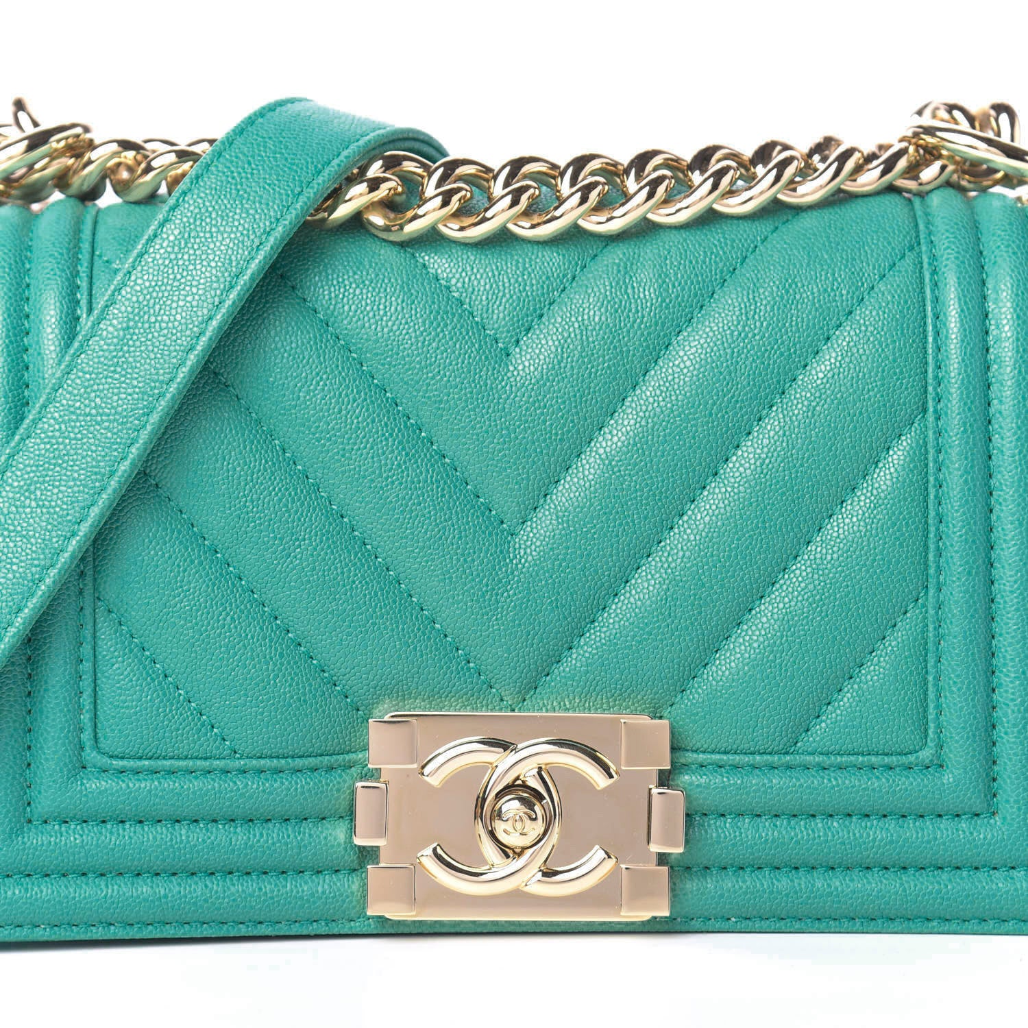 Chanel Caviar Chevron Quilted Small Boy Flap Green 11 of 11