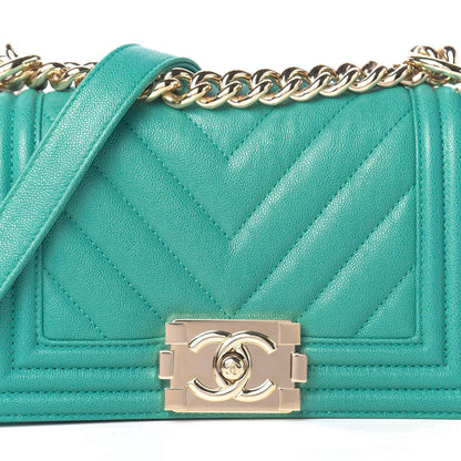Chanel Caviar Chevron Quilted Small Boy Flap Green 11 of 11