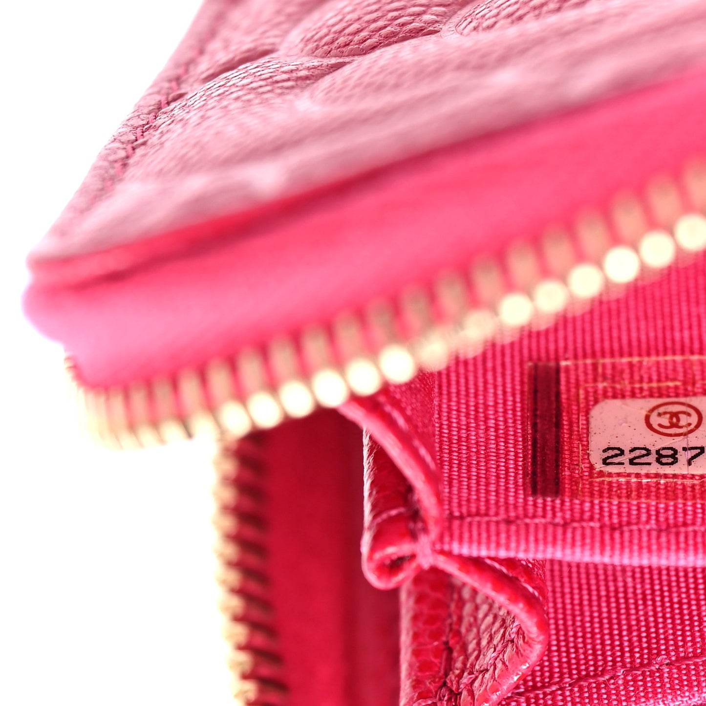 Caviar Camellia Embossed Zip Coin Purse Dark Pink