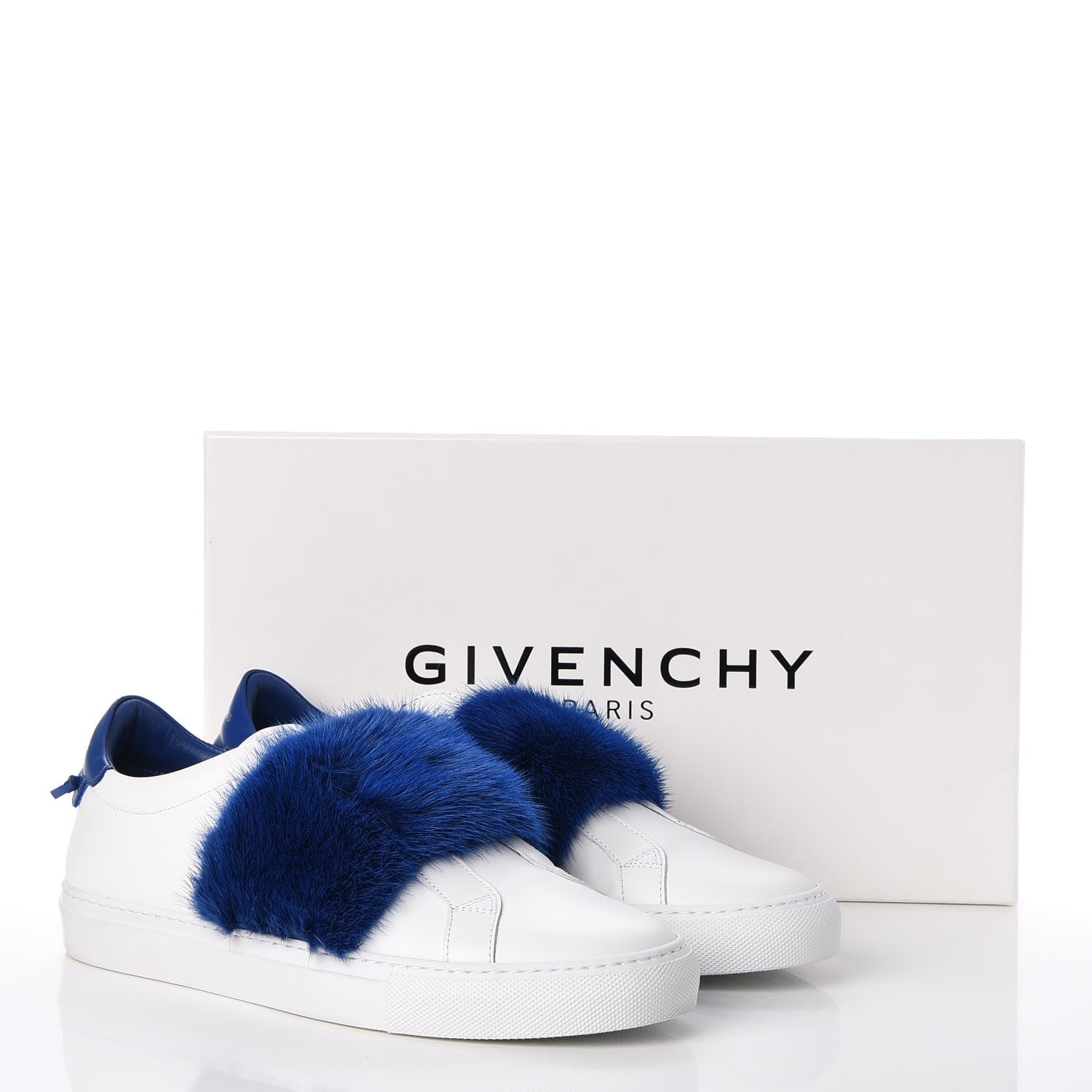 Givenchy Calfskin Mink Fur Womens Urban Street Sneakers 41 White Electric Blue 12 of 12
