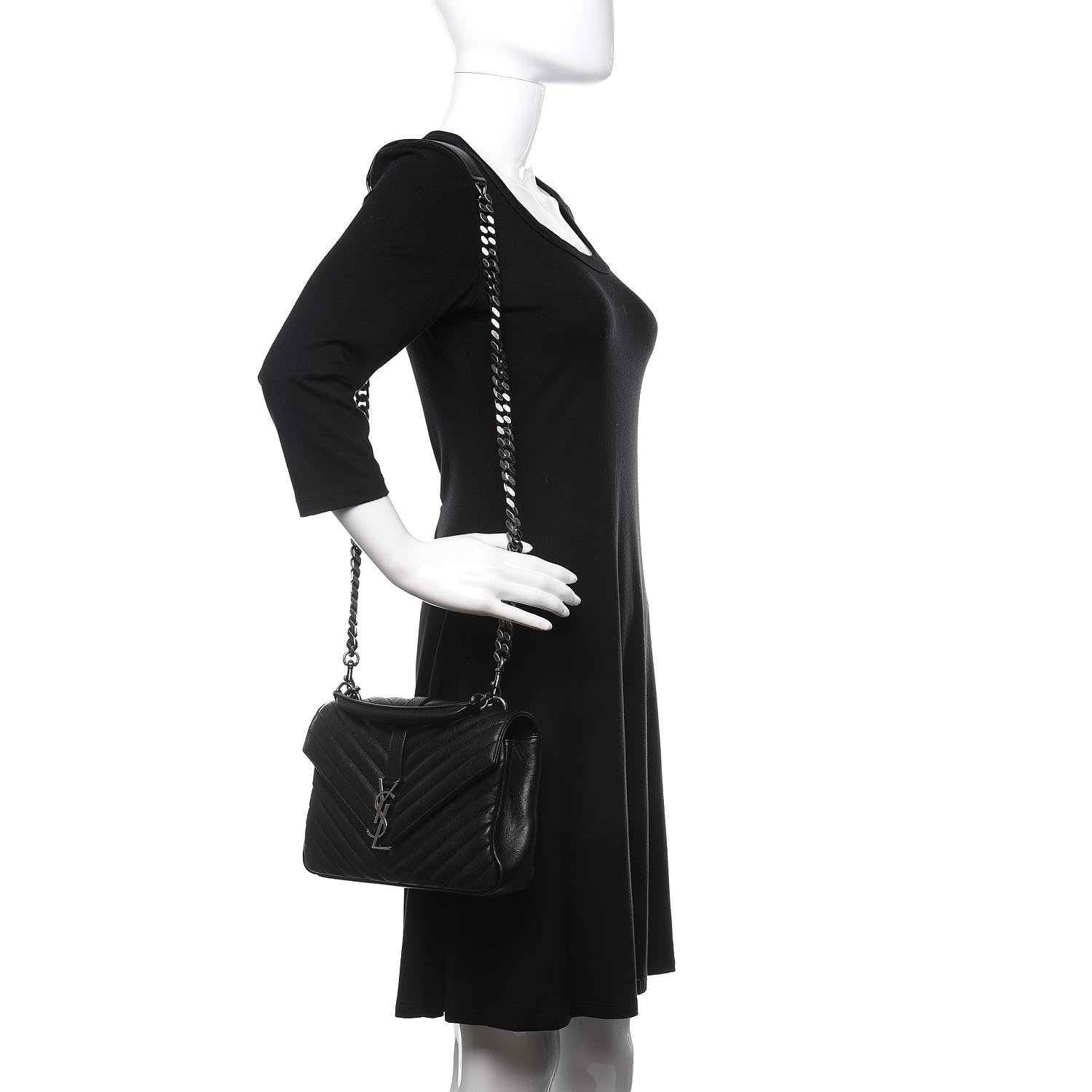 Saint Laurent Sheepskin Matelasse Chevron Monogram Medium College Bag Black 2 of 12