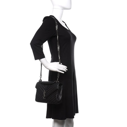 Saint Laurent Sheepskin Matelasse Chevron Monogram Medium College Bag Black 2 of 12
