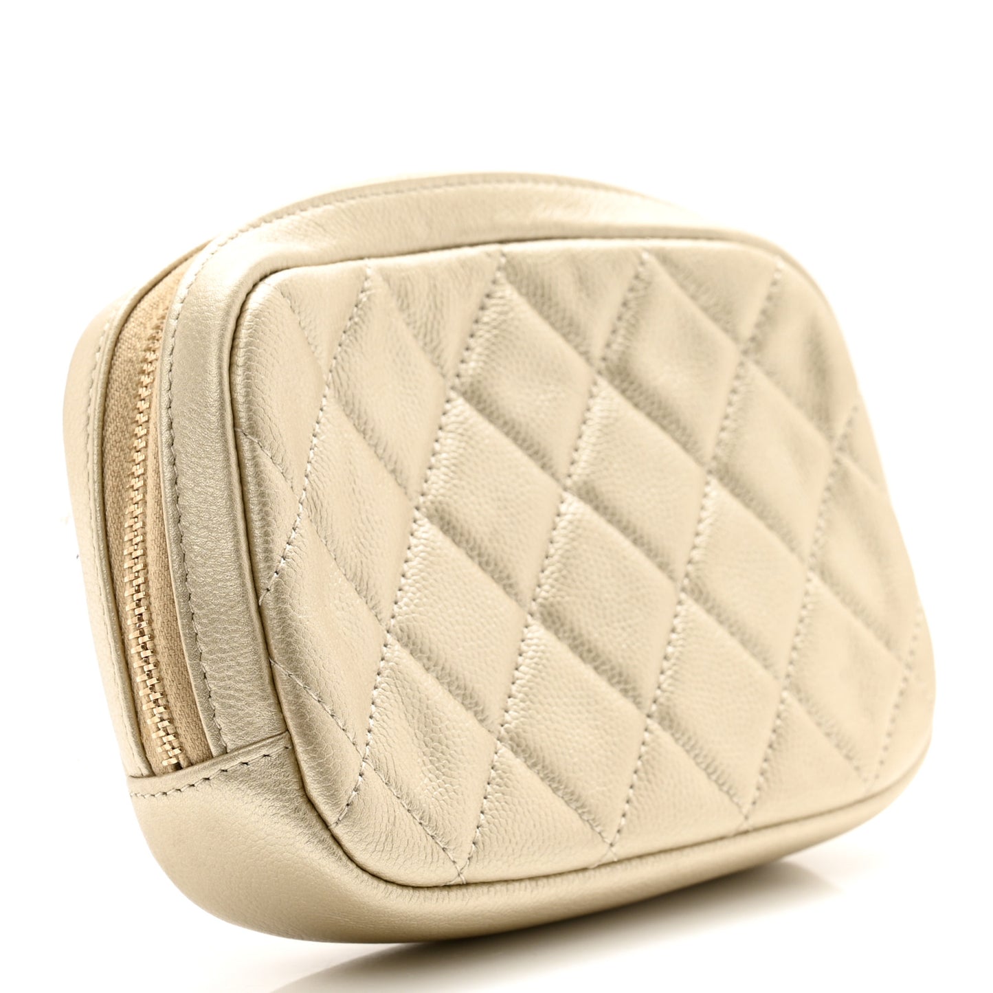 Metallic Calfskin Quilted Small Curvy Pouch Cosmetic Case Gold