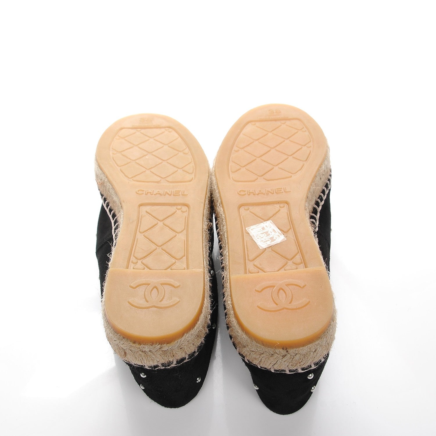 Chanel Suede Pearl CC Espadrilles 38 Black 5 of 9