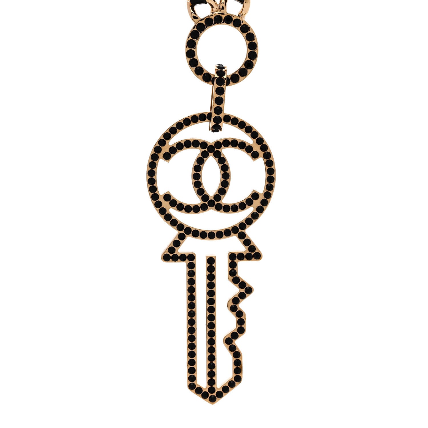 Chanel Patent Crystal Key Necklace Gold Black 4 of 6