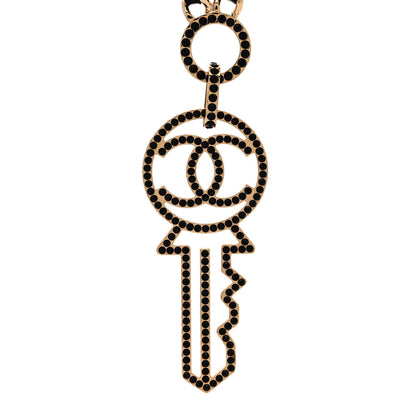 Chanel Patent Crystal Key Necklace Gold Black 4 of 6