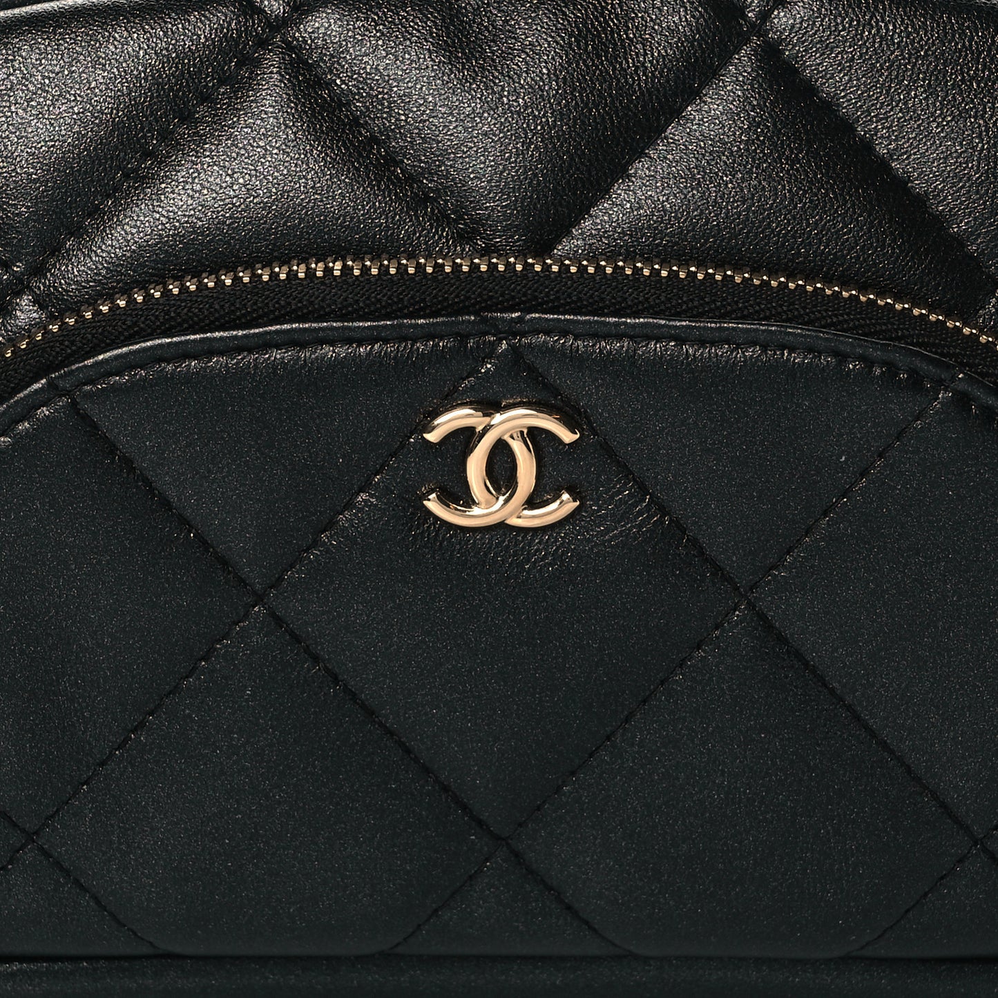 Lambskin Quilted Double Zip Pouch Black