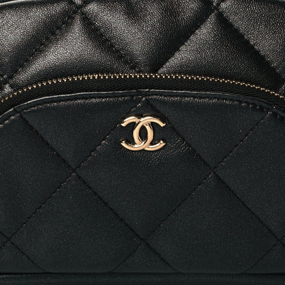 Chanel Lambskin Quilted Double Zip Pouch Black 7 of 9