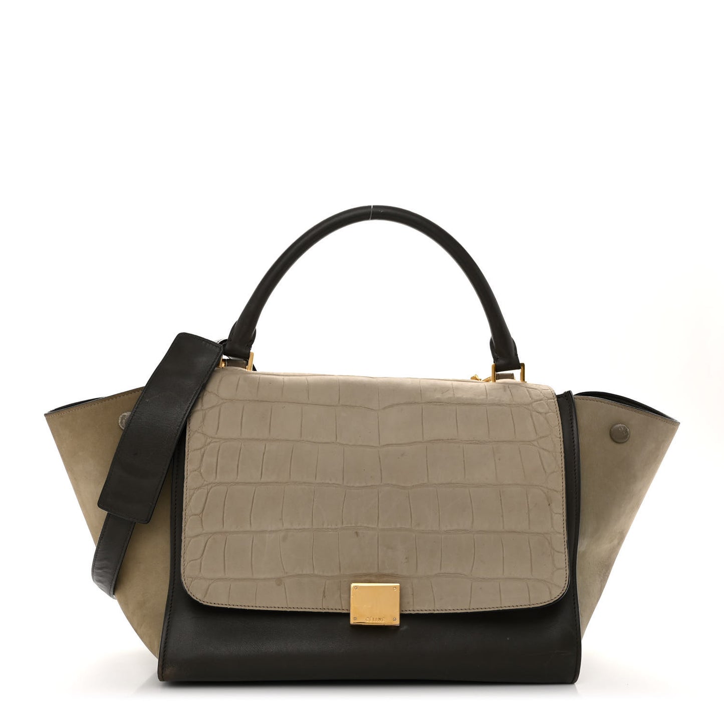 Crocodile Embossed Calfskin Suede Medium Trapeze Taupe