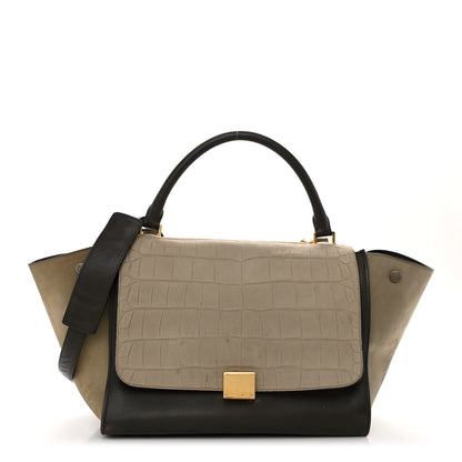 Celine Crocodile Embossed Calfskin Suede Medium Trapeze Taupe 1 of 10