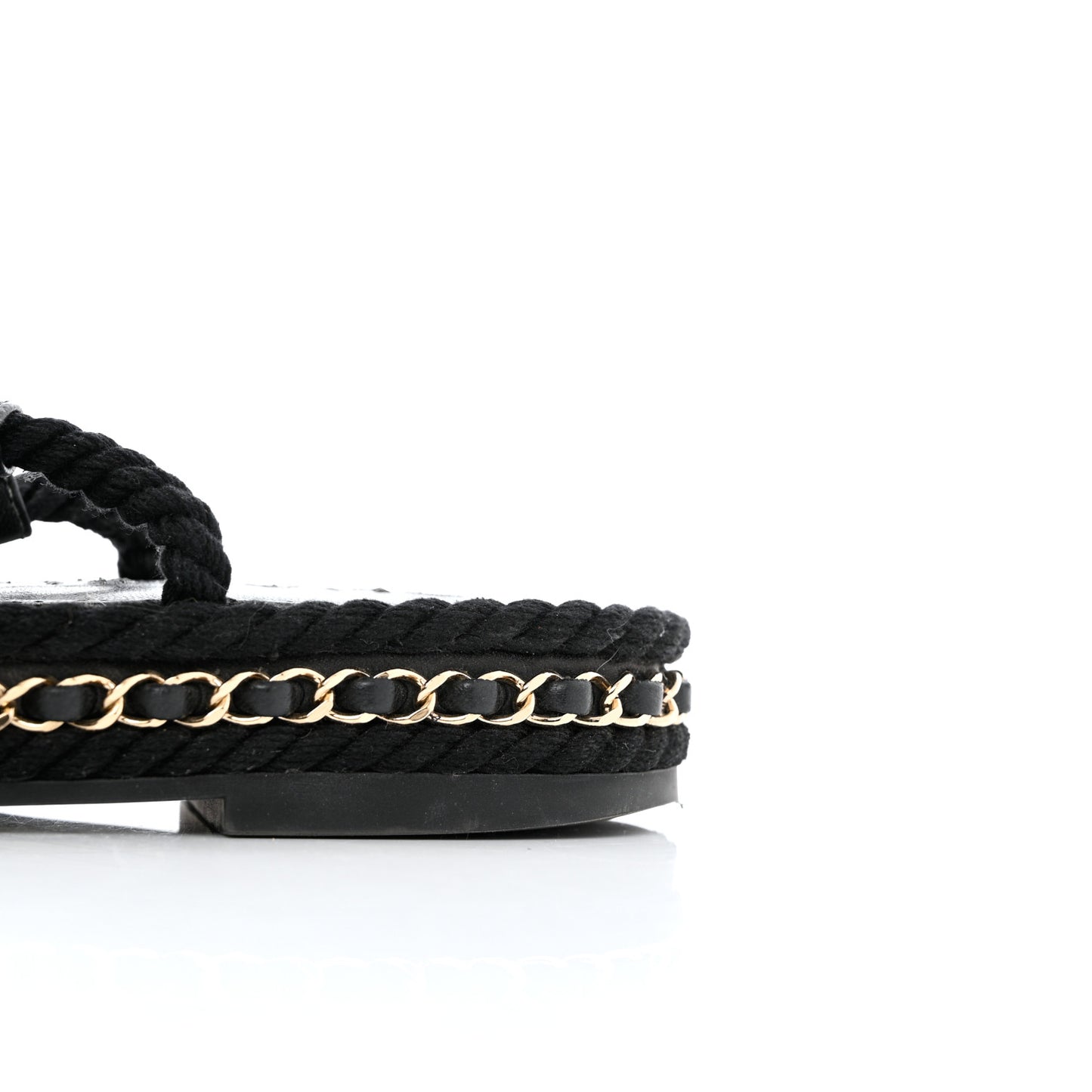 Lambskin Cord Chain CC Sandals 36 Black
