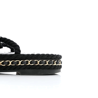 Chanel Lambskin Cord Chain CC Sandals 36 Black 12 of 12