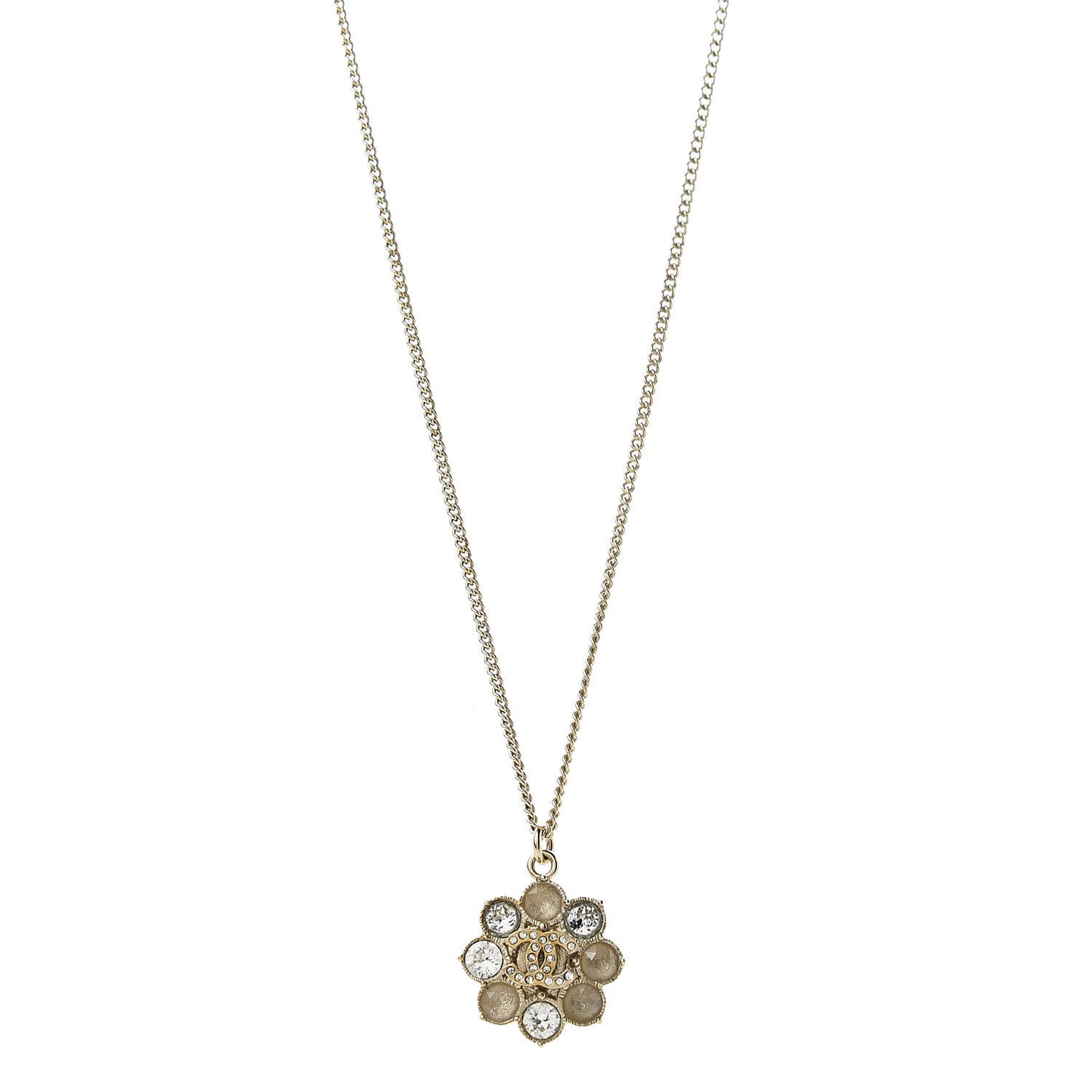 Crystal CC Flower Pendant Necklace Gold