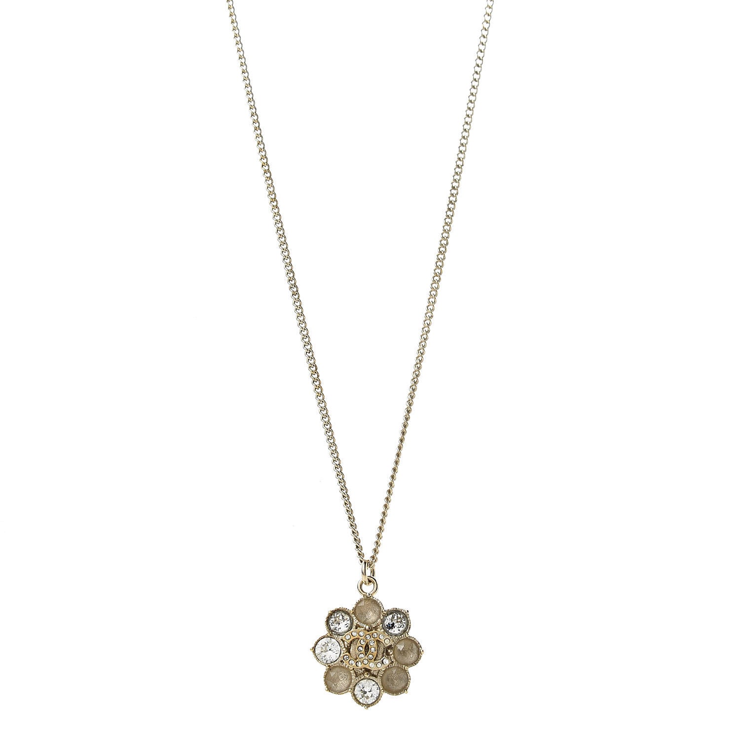 Chanel Crystal CC Flower Pendant Necklace Gold 1 of 5