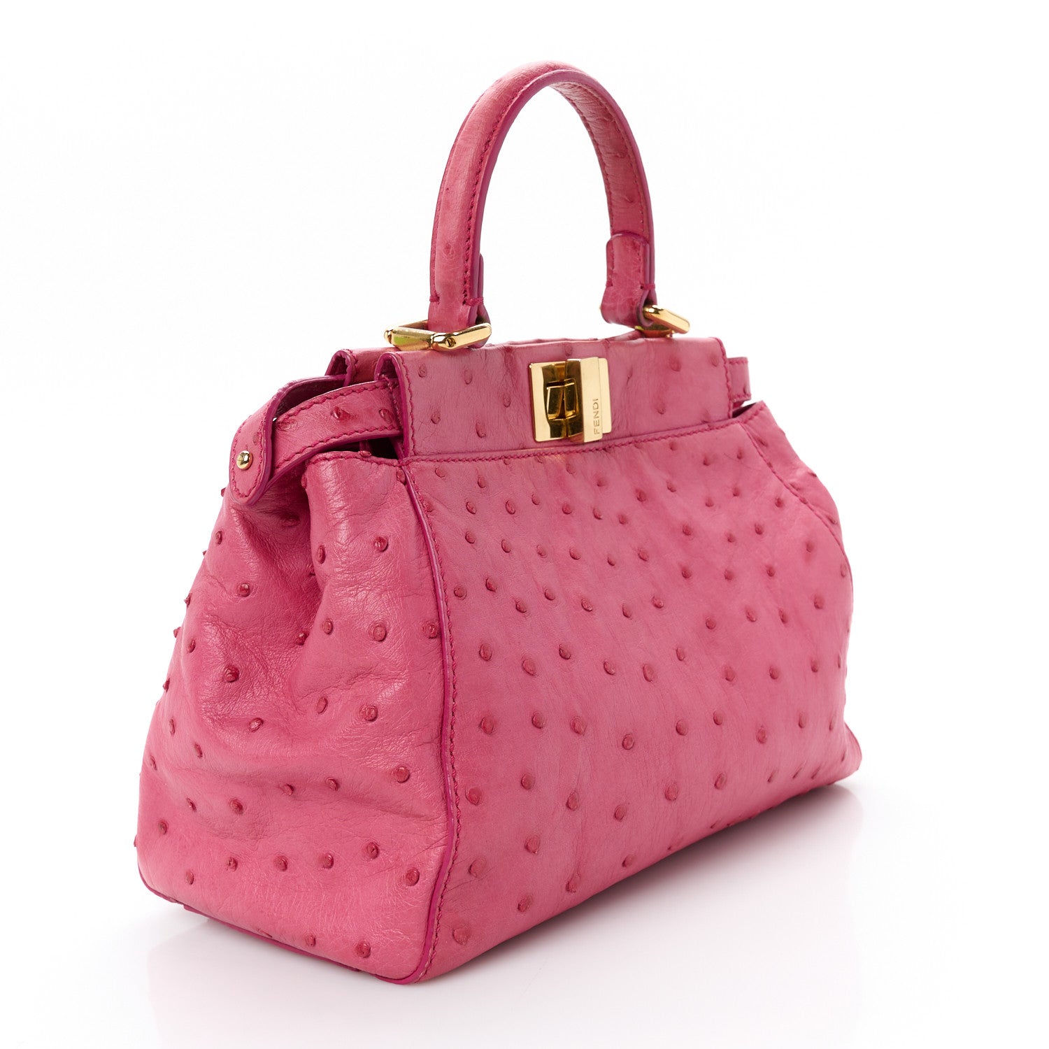 FENDI / 小物/--/PNK/無地/レディース Fendi Ostrich Shiny Nappa Mini Peekaboo Iconic Satchel Fuchsia