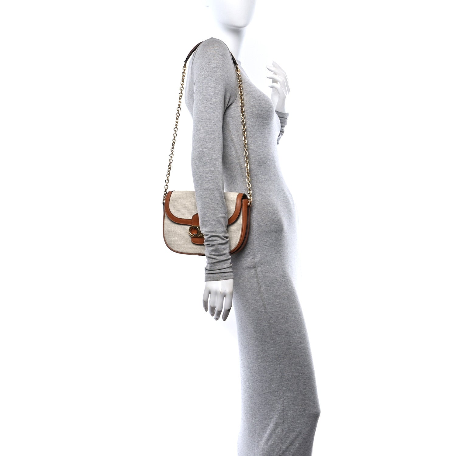 Celine Textile Natural Calfskin Medium Chain Maillon Triomphe Tan White 2 of 10