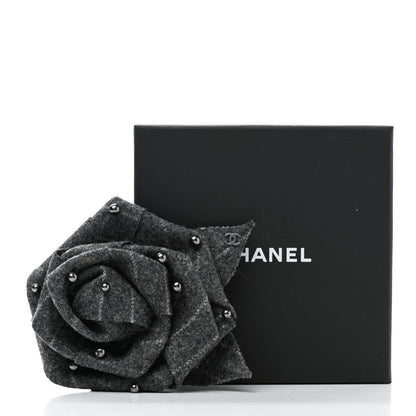 Chanel Wool Pearl Camellia Brooch Grey 5 of 5