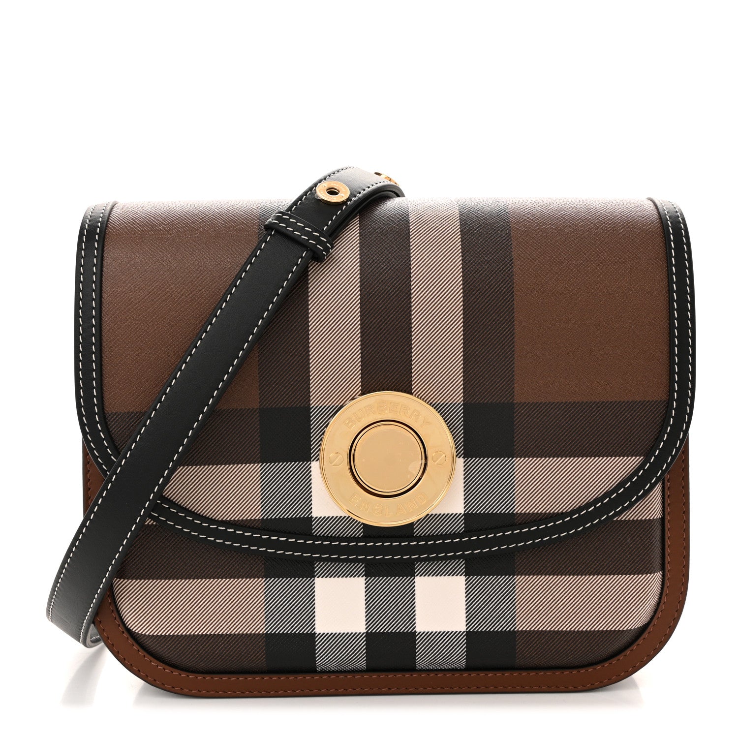 Burberry E-Canvas Check Calfskin Medium Elizabeth Bag Dark Birch Brown 1 of 10
