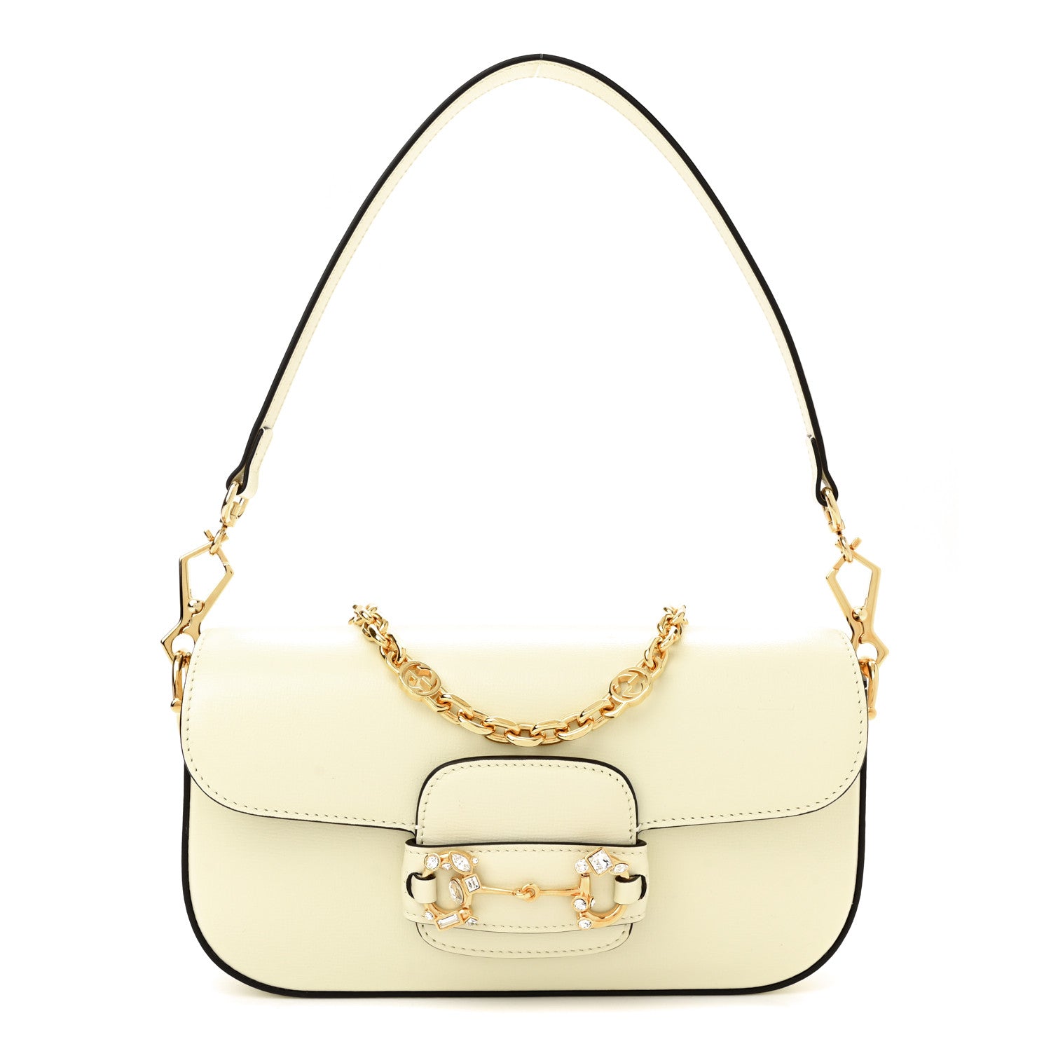 Gucci Azalea Calfskin Crystal Small Horsebit 1955 Chain Shoulder Bag White 1 of 10