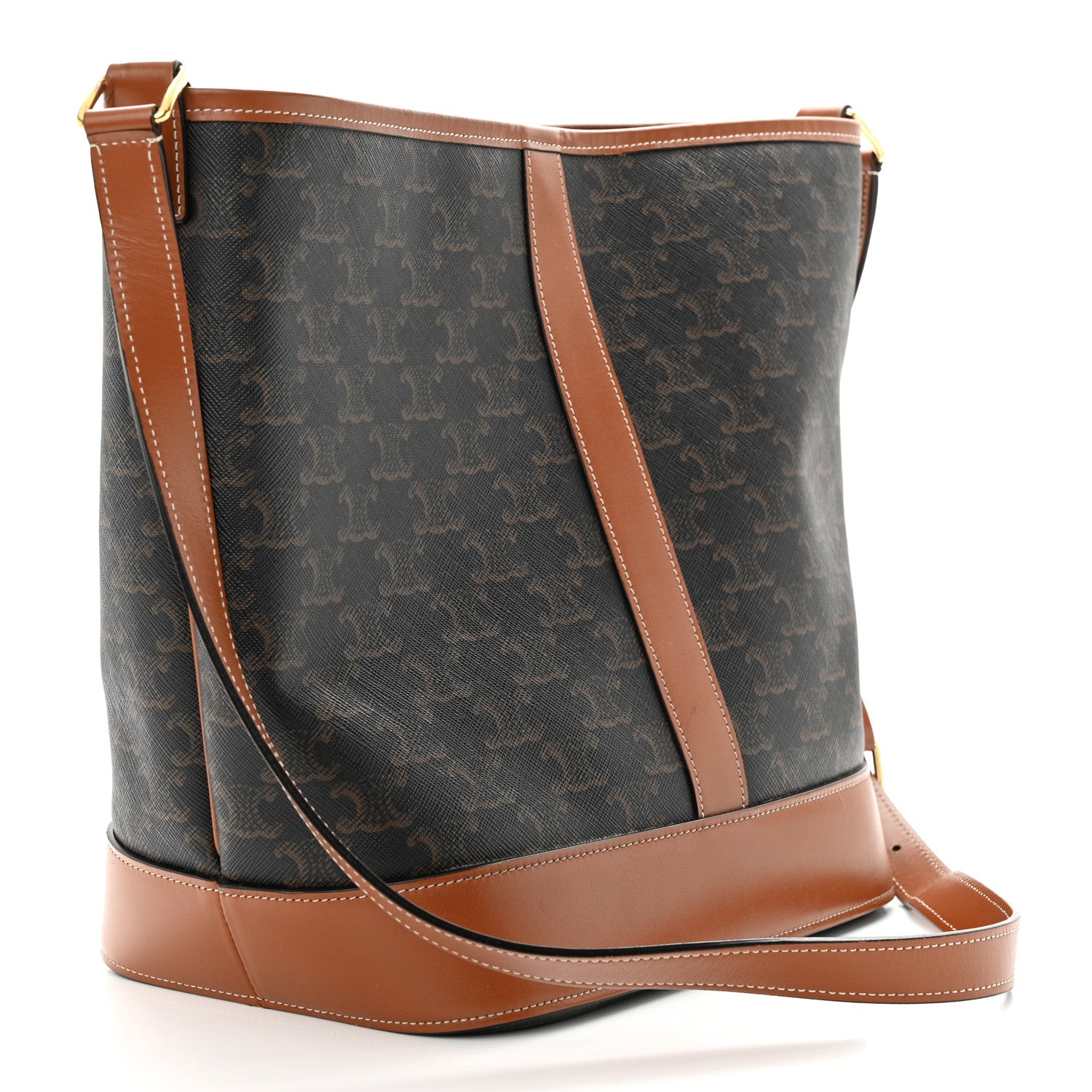 Celine Triomphe Canvas Calfskin Medium Bucket Bag Tan 3 of 12