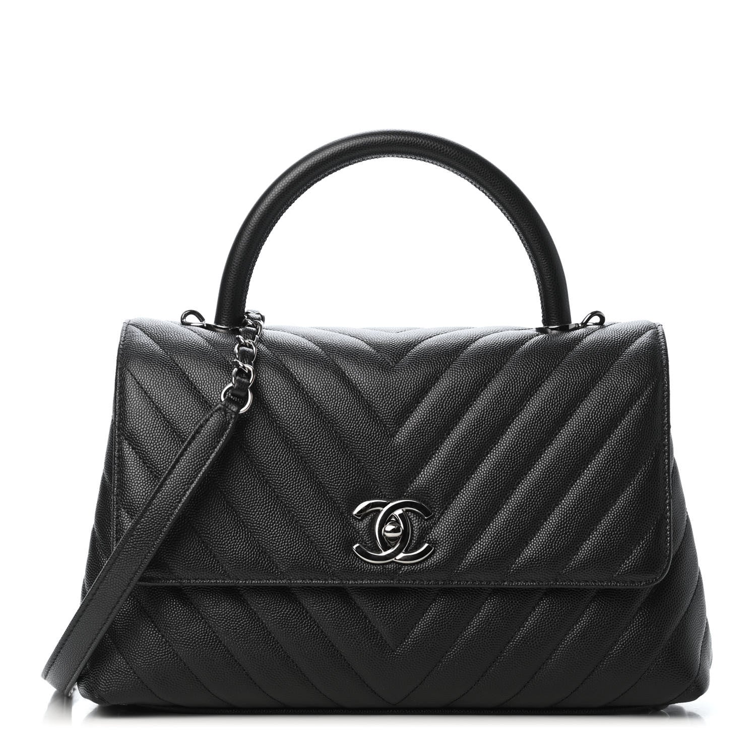 Chanel Caviar Chevron Quilted Small Coco Handle Flap Black 1 of 4
