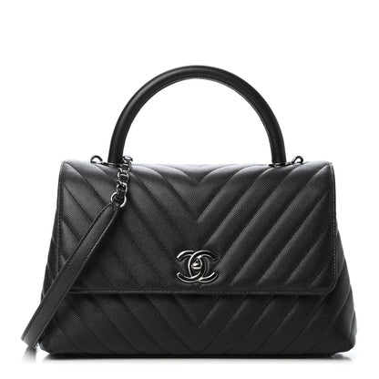 Chanel Caviar Chevron Quilted Small Coco Handle Flap Black 1 of 4