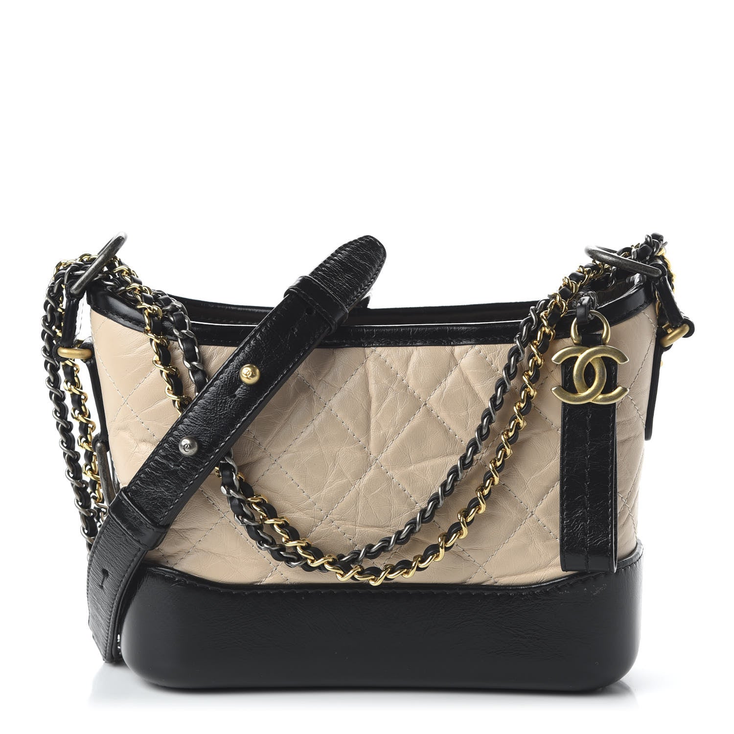Chanel Aged Calfskin Quilted Small Gabrielle Hobo Beige Black 1 of 12