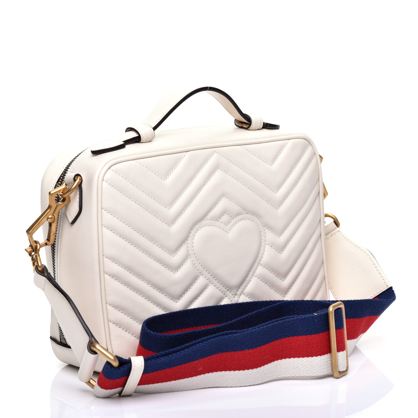Calfskin Matelasse Sylvie Web Small GG Marmont Top Handle Shoulder Bag White