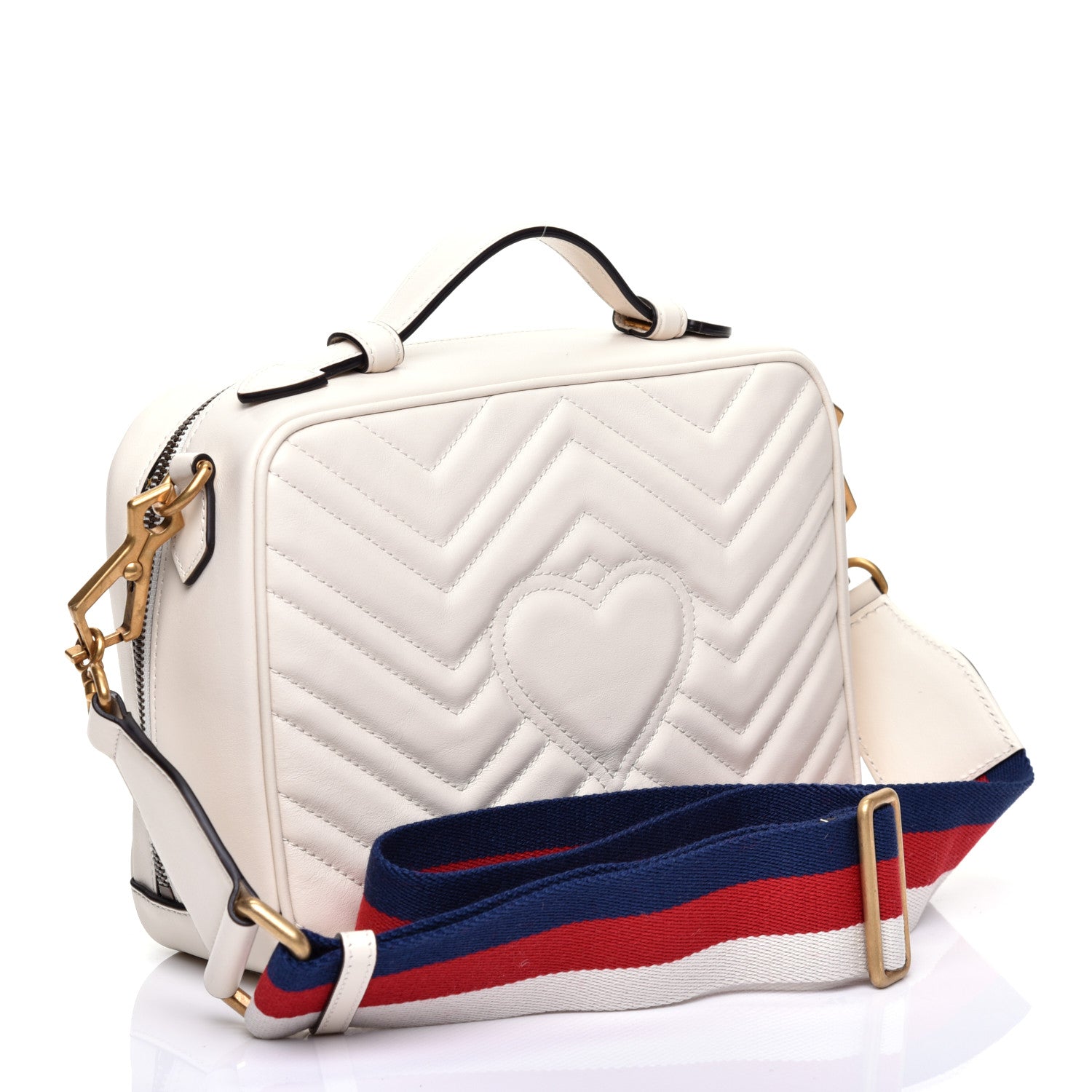 Gucci Calfskin Matelasse Sylvie Web Small GG Marmont Top Handle Shoulder Bag White 3 of 11