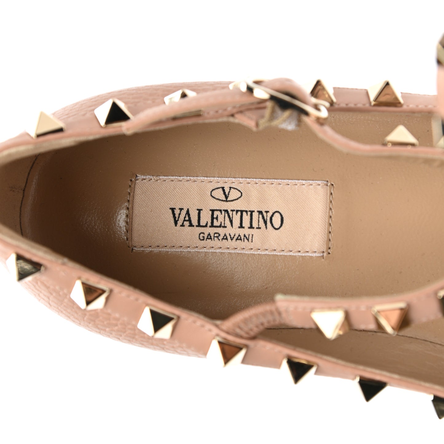 Pebbled Calfskin Rockstud Cage Ballerina Flats 36 Skin Sorbet