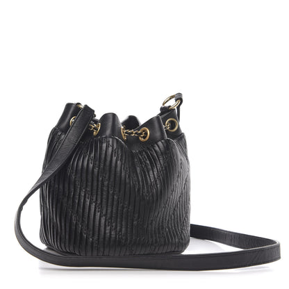 Chanel Iridescent Crumpled Calfskin Coco Pleats Small Drawstring Bag Black 2 of 10