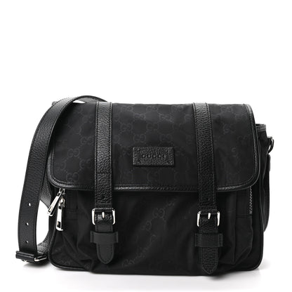 Gucci Nylon Monogram Double Buckle Flap Messenger Bag Black 1 of 10