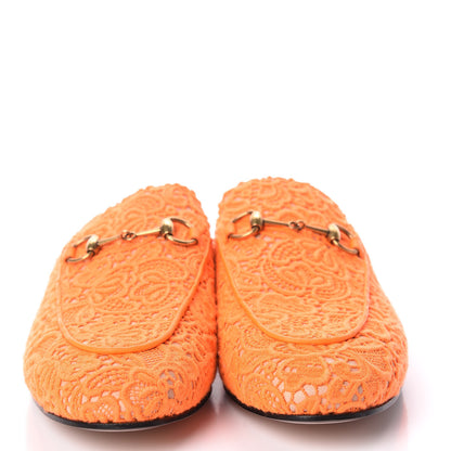 Gucci Lace Malaga Kid Womens Princetown Slippers 39.5 Orange Fluo Skin Rose 2 of 7
